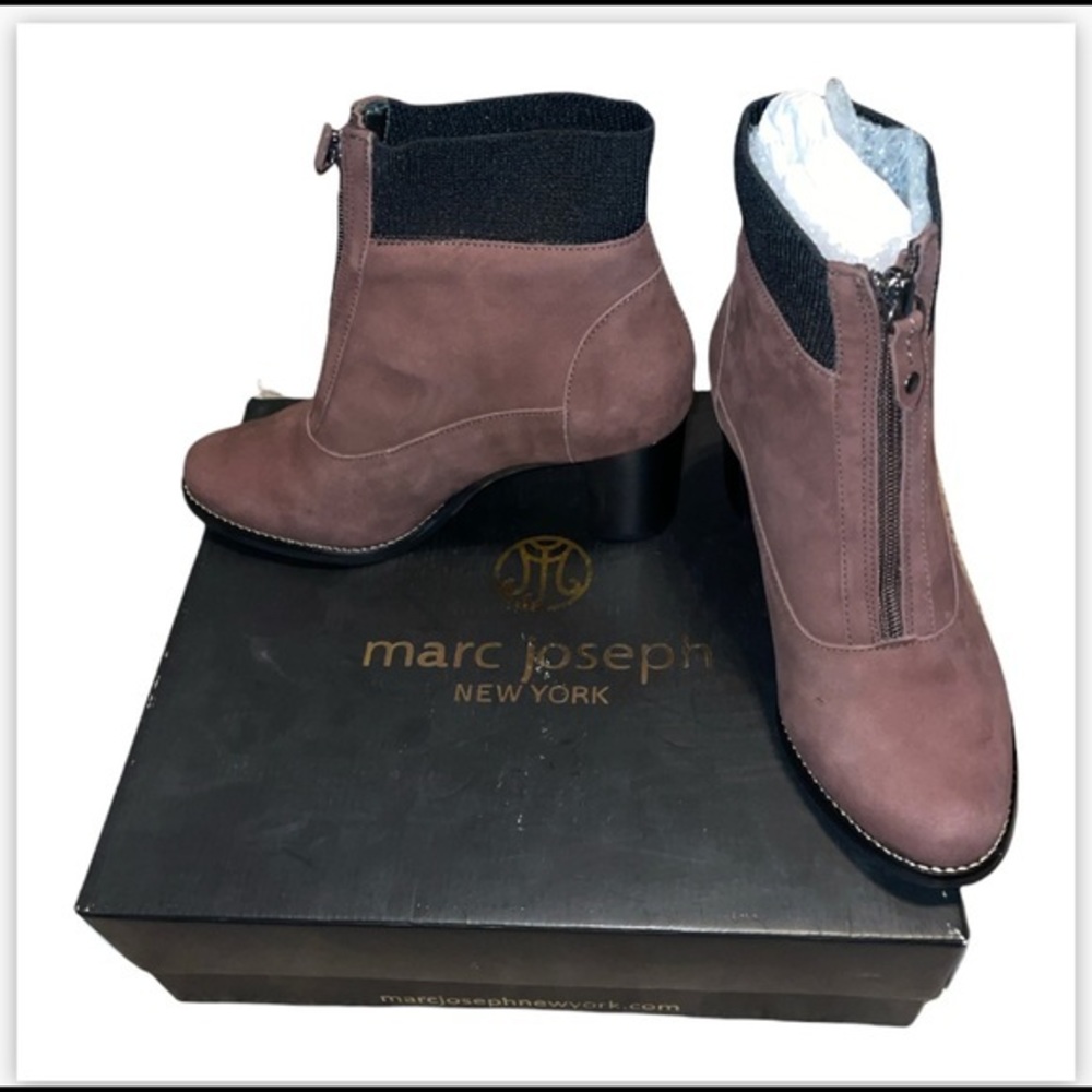 Marc Joseph New York Women's Leather Luxury Ankle Boot with Elastic Detail